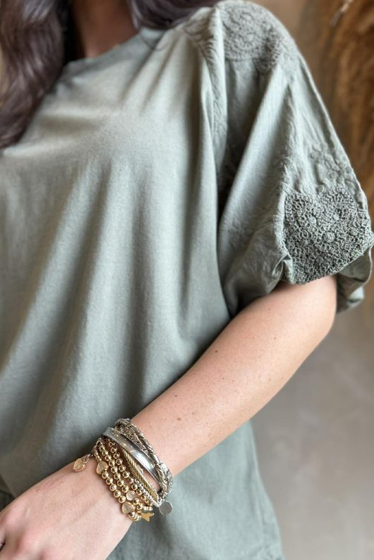 Atik Bubble Sleeve Top Khaki /8=